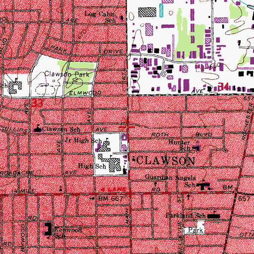 Topographic Map of Clawson Chamber of Commerce, MI