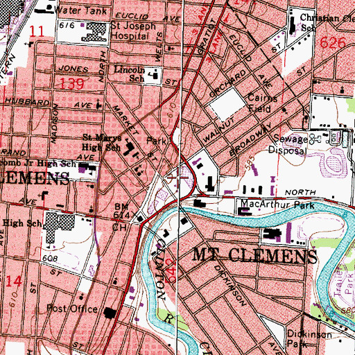 Topographic Map of Clemens Medical Center, MI
