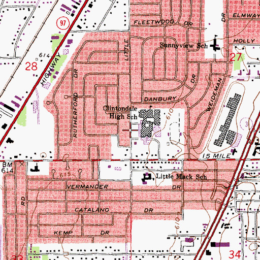 Topographic Map of Clintondale Middle School, MI