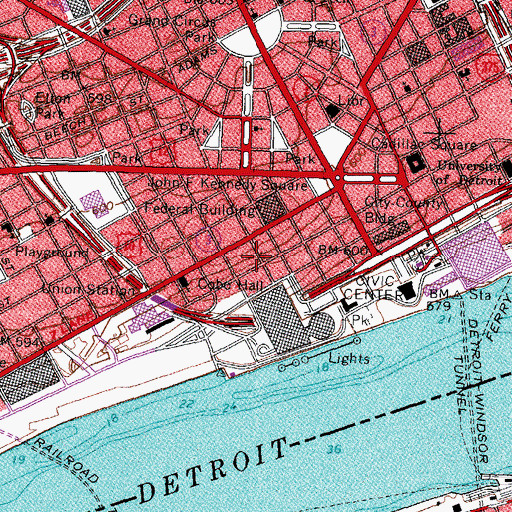 Topographic Map of Cobo Center Station, MI