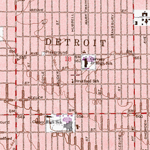 Topographic Map of Coleman A Young Elementary School, MI