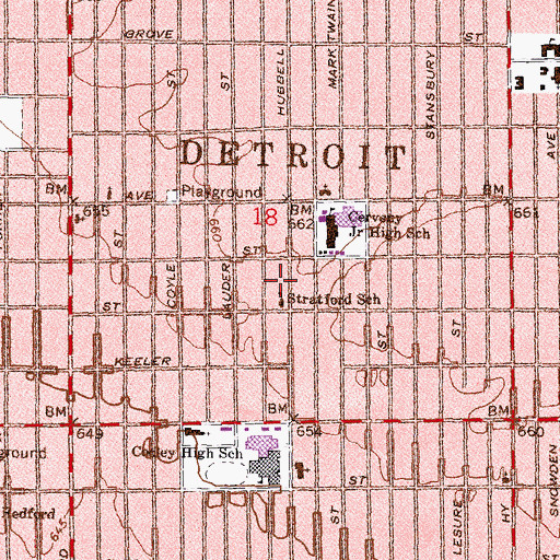 Topographic Map of Coleman A Young Elementary School, MI