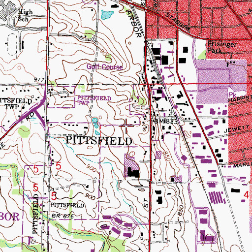 Topographic Map of Concord Center Shopping Center, MI
