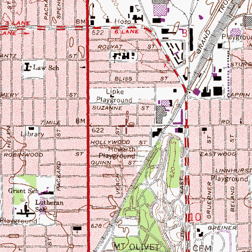 Topographic Map of Cornerstone Baptist Church of Detroit, MI