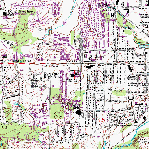 Topographic Map of Crittenton Hospital, MI