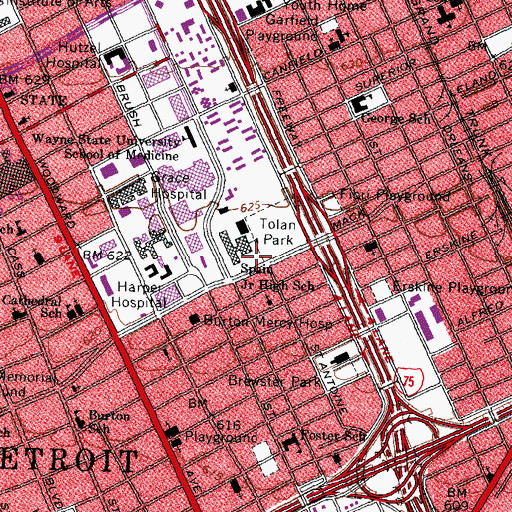 Topographic Map of Crockett Career and Technical Center, MI