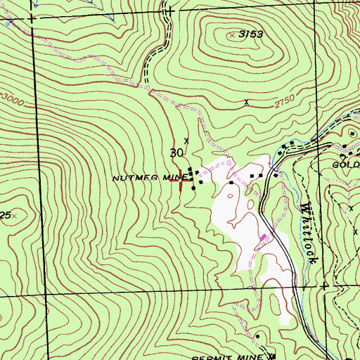 Topographic Map of Nutmeg Mine, CA
