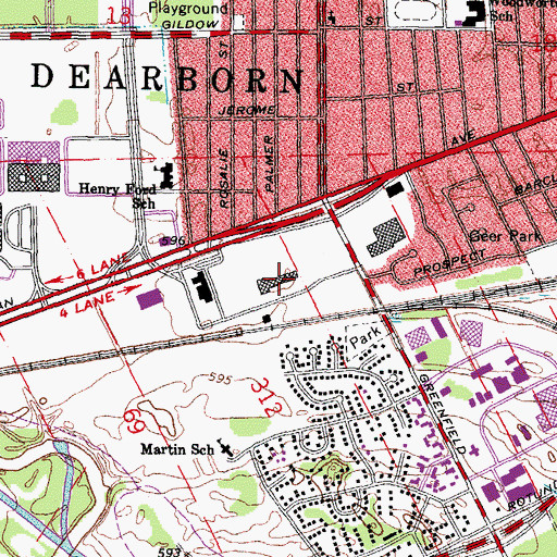 Topographic Map of Dearborn Amtrak Station, MI
