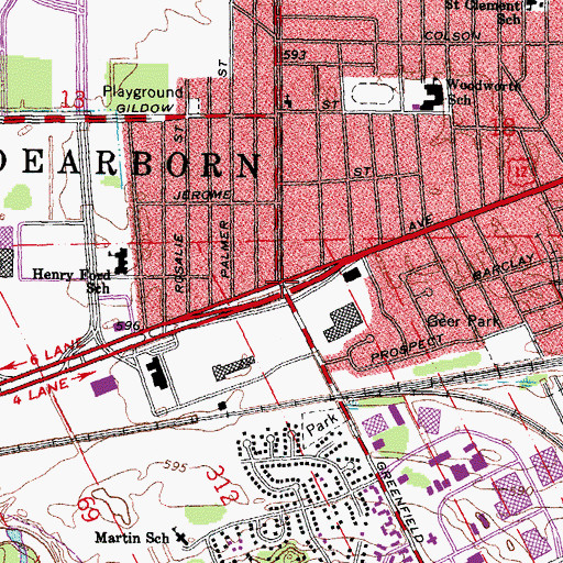 Topographic Map of Dearborn Chamber of Commerce, MI