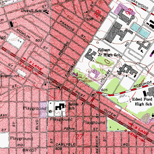 Topographic Map of Dearborn Christian School, MI