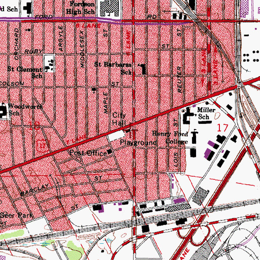 Topographic Map of Dearborn Courthouse, MI
