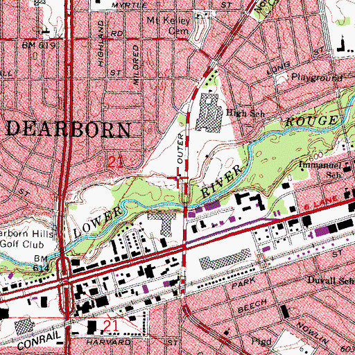 Topographic Map of Dearborn Fire Department Station 2, MI