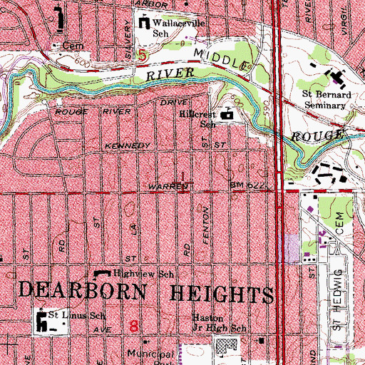 Topographic Map of Dearborn Heights Chamber of Commerce, MI