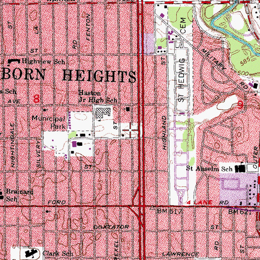 Topographic Map of Dearborn Heights Fire Station, MI