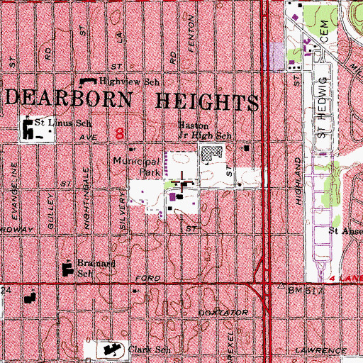 Topographic Map of Dearborn Heights Library, MI