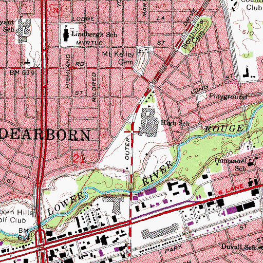Topographic Map of Dearborn High School, MI