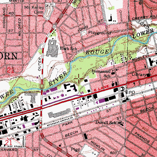 Topographic Map of Dearborn Plaza Shopping Center, MI