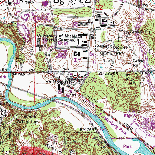 Topographic Map of Veterans Affairs Ann Arbor Healthcare Hospital, MI