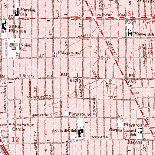 Topographic Map of Derrick Memorial Missionary Baptist Church, MI