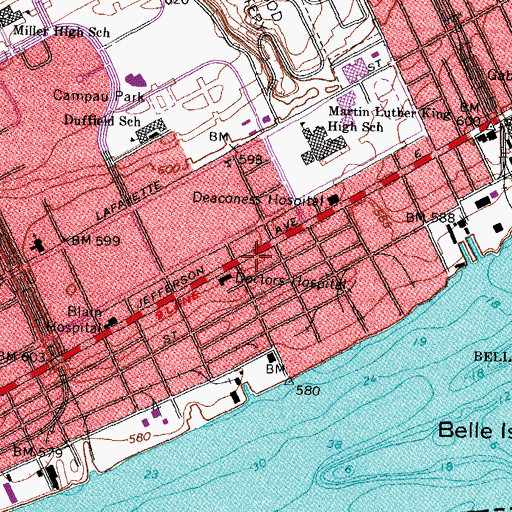 Topographic Map of Detroit Academy of Arts and Sciences, MI