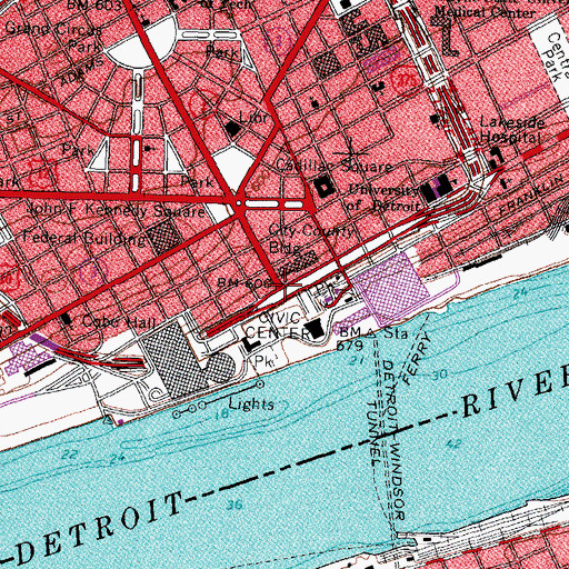 Topographic Map of Detroit City Hall Adminstrative Office, MI