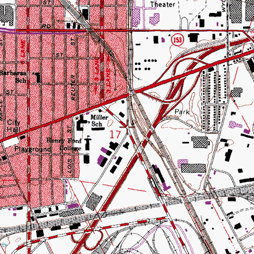 Topographic Map of Detroit College of Business at Dearborn, MI
