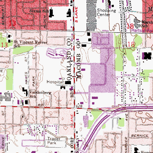 Topographic Map of Detroit College of Business at Warren, MI