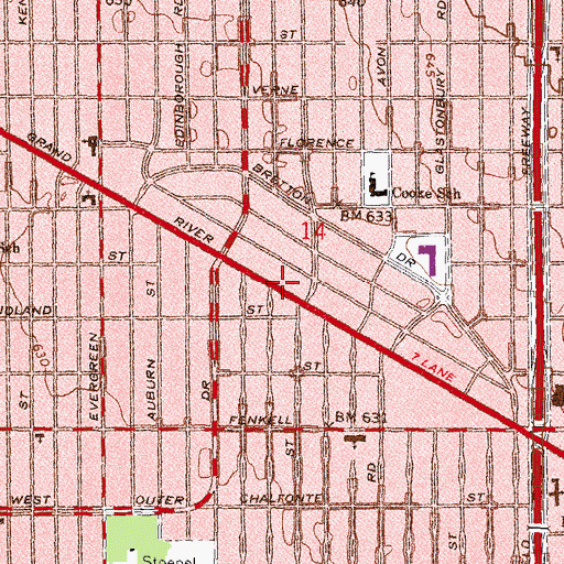 Topographic Map of Detroit Far Northwest City Hall, MI