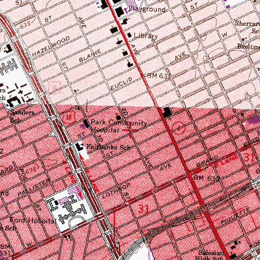 Topographic Map of Detroit North End City Hall, MI