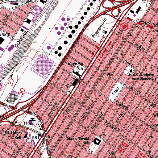 Topographic Map of Detroit South End City Hall, MI