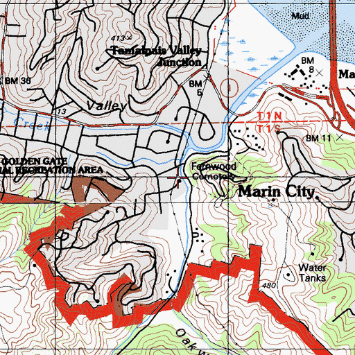 Topographic Map of Oakwood Valley, CA