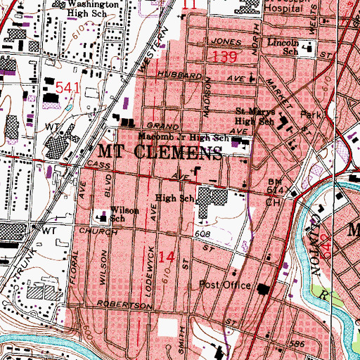 Topographic Map of Mount Clemens High School, MI