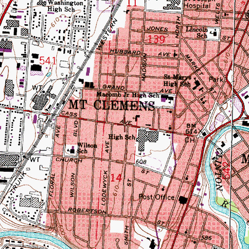 Topographic Map of Mount Clemens Middle School, MI