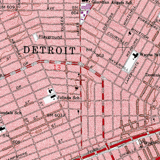 Topographic Map of New Christ Temple Church of God in Christ, MI