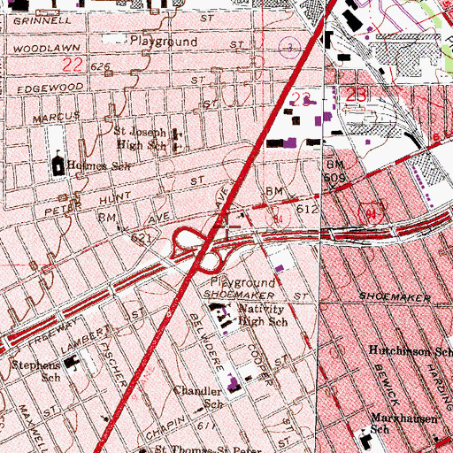 Topographic Map of New Mount Carmel Tabernacle Church of God in Christ, MI