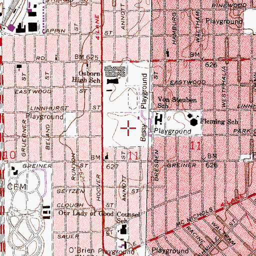 Topographic Map of New Osborn Middle School, MI