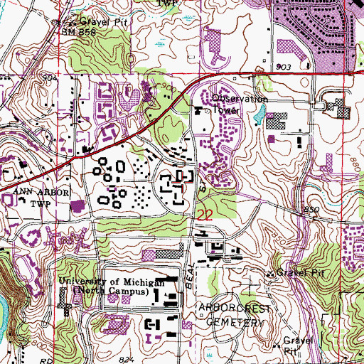 Topographic Map of North Campus Family Health Services, MI