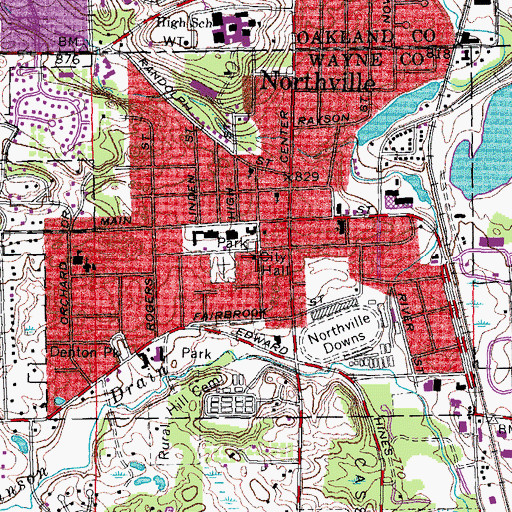 Topographic Map of Northville City Hall, MI