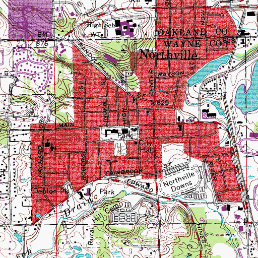 Topographic Map of Northville City Fire Department Station 1, MI