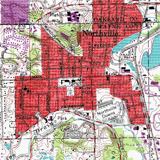 Topographic Map of Northville Library, MI