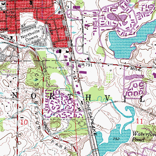 Topographic Map of Northville Plaza Mall Shopping Center, MI