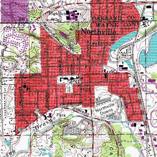 Topographic Map of Northville Police Department, MI