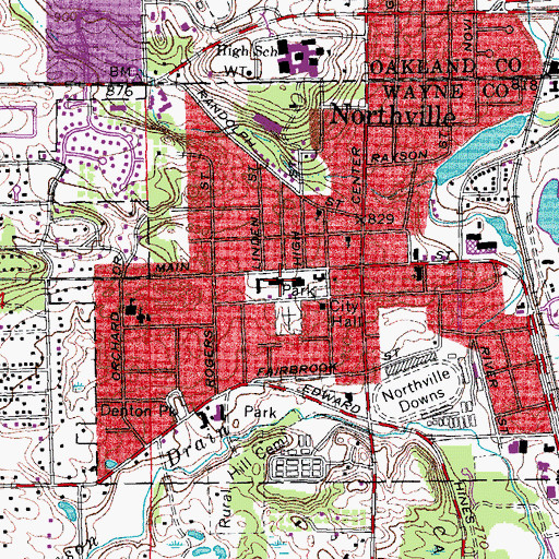 Topographic Map of Northville Township Hall, MI