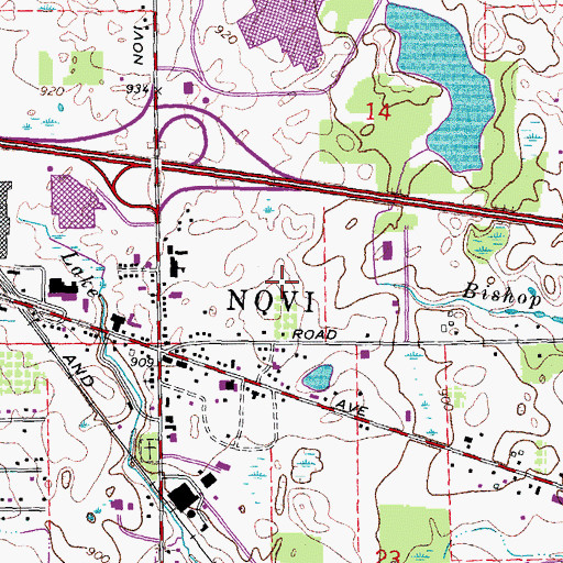 Topographic Map of Novi Town Center Shopping Center, MI