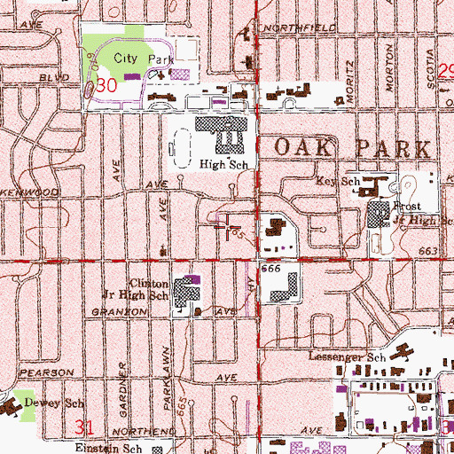 Topographic Map of Oak Park Shopping Plaza Shopping Center, MI