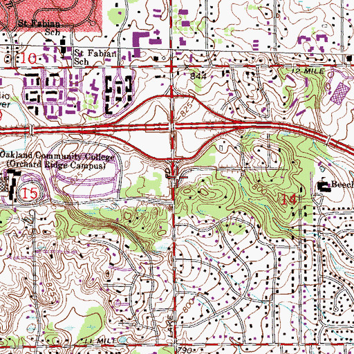 Topographic Map of Oakland Comm College at Orchard Ridge, MI