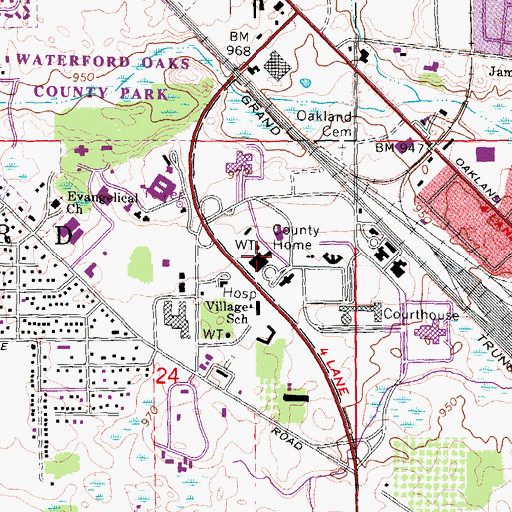 Topographic Map of Oakland County Administrative Offices, MI