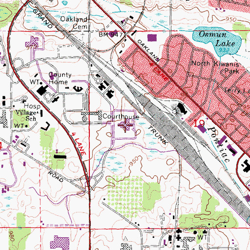 Topographic Map of Oakland County Courthouse, MI