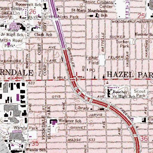 Topographic Map of Oakland County District Courthouse, MI