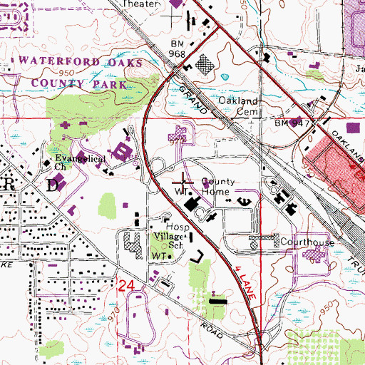 Topographic Map of Oakland County Health Department, MI